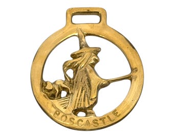 Vintage Boscastle Horse Brass: Witch on Broom Amulet