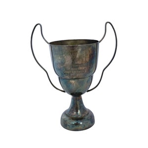 Vintage Rustic Trophy Cup, 1960 Silver Plated Engraved Trophy Cup, Patina Angel Wing Trophy Cup, Award Cup, English Trophy Cup, Trophy Cup