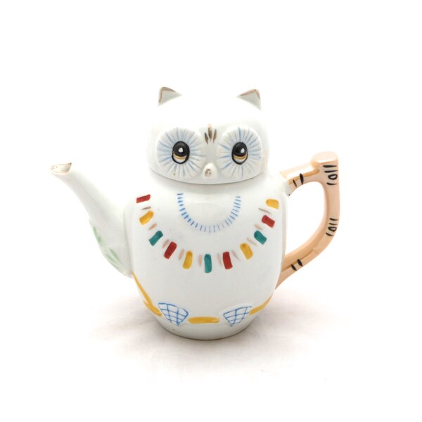 Large Owl Teapot, Vintage White China Lucky Owl Teapot, Kitsch Owl Tea Pot, Novelty Ceramic Owl Tea Pot, Retro Porcelain Owl Teapot