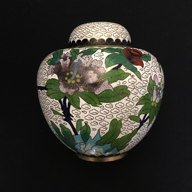 Vintage Cloisonne Urn Ginger Jar Oriental Floral Jar Etsy