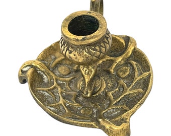 Vintage Brass Thistle Chamberstick: Scottish Art Nouveau Candle Holder