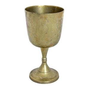 Vintage Engraved Brass Witches Chalice: Gothic Wiccan Goblet