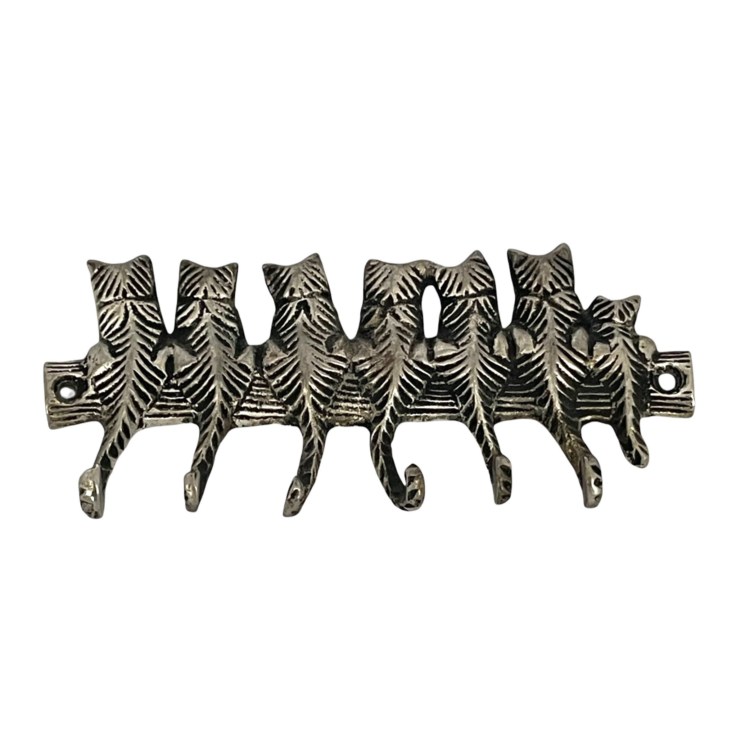 Vintage Cat Key Hooks, Silver Plated Cat Wall Mounted Key Hook