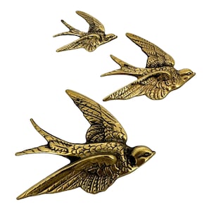 Vintage Brass Bird Wall Hanging, Brass Swallow Ornament, Graduated Bird Wall Decor, Swift, Bird Wall Plaque, Retro Flying Wall Birds image 9