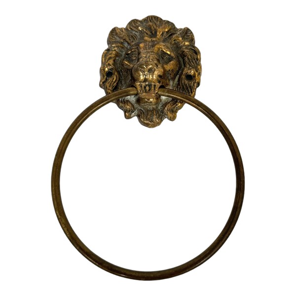 Vintage Peerage Brass Towel Ring, Lion Head Towel Ring Holder With Label,  Lion Hand Towel Holder, Lion Door Pull, Bathroom Decor Hanger