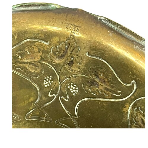 Antique Round Brass Tray, shops Joseph Sankey JS&S, Vintage Art Nouveau Tray, Display Candle Tray, Coffee Table Tray, Decorative Tray With Handles