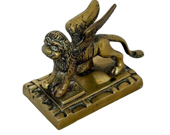 Vintage Brass Winged Lion of St Mark Figurine: Venice Grand Tour Piece