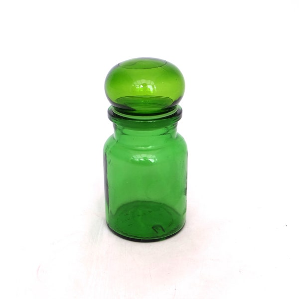 Vintage Green Apothecary Jar, Bubble Top, Glass Apothecary Jar, Lidded Apothecary Jar, Small Green Glass Jar, Made In Belgium