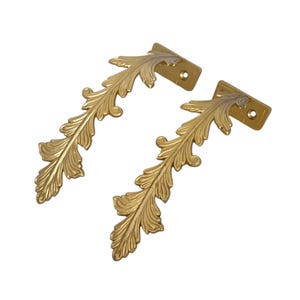 Pair of Brass Feather Curtain Tie Backs: Art Nouveau Style
