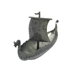 Vintage Norwegian Pewter Viking Longboat: TPB Handcast Tinn Ship