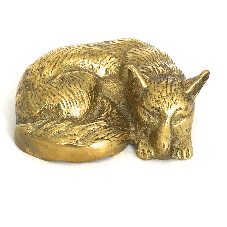 Vintage Sleeping Brass Fox Figurine Gold Fox Metal Fox Fox Etsy