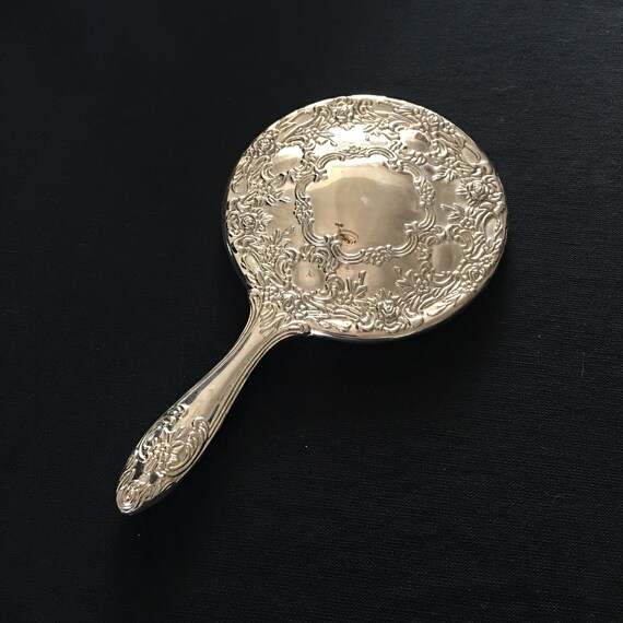 Vintage Silver Plated Vanity Mirror Ornate Hand Make