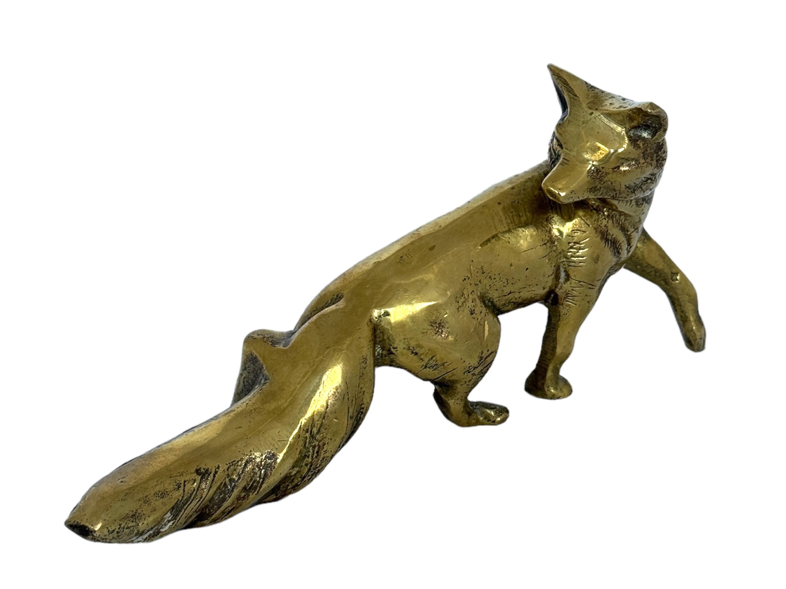 Vintage Brass Fox Figurine, Heavy Gold Fox, Charming Fox, Fox