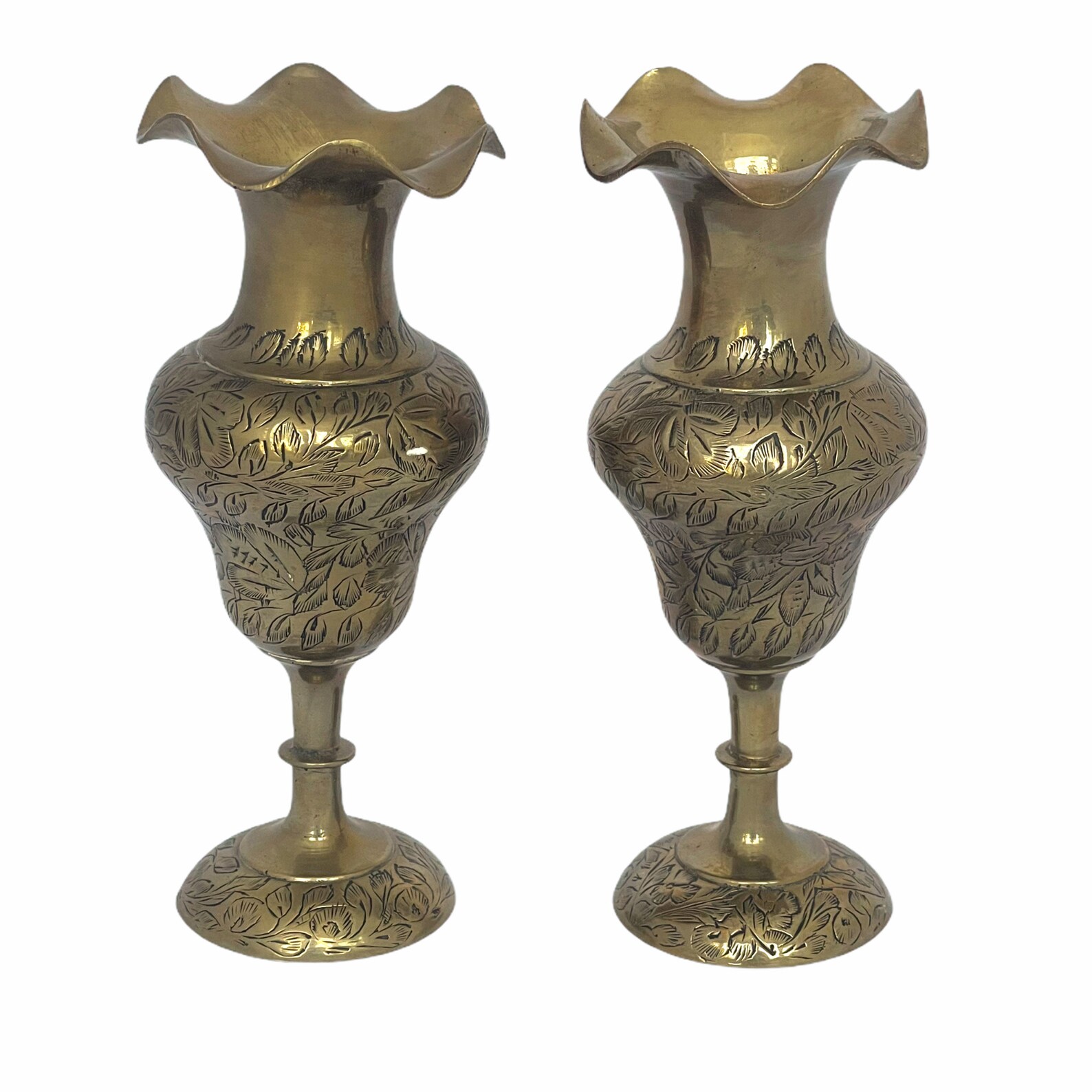 Vintage Pair of Brass Vases 6 Indian Etched Brass Vase Etsy