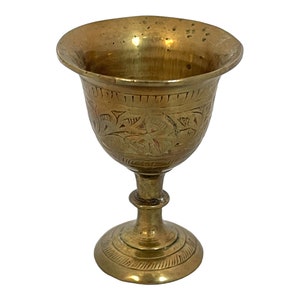 Vintage Miniature Brass Chalice: Hand-Etched Witchcraft Goblet