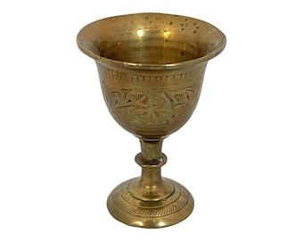 Vintage Miniature Brass Chalice: Hand-Etched Witchcraft Goblet