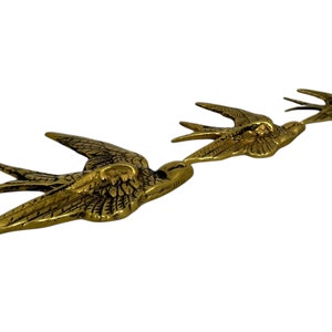 Vintage Brass Bird Wall Hanging, Brass Swallow Ornament, Graduated Bird Wall Decor, Swift, Bird Wall Plaque, Retro Flying Wall Birds image 3