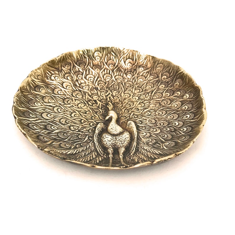 Vintage Peacock Dish Peerage Brass Peacock Trinket Tray Etsy