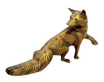 Vintage Brass Fox Figurine: Mid Century Vixen Sculpture