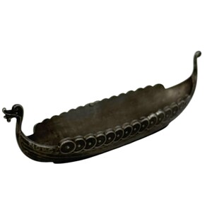 Vintage Pewter Viking Boat, Souvenir Tinn Ship, Handstopt Viking Longboat, Dragon Boat, Norse Ship, Norway Scandinavian Gift, Norwegian