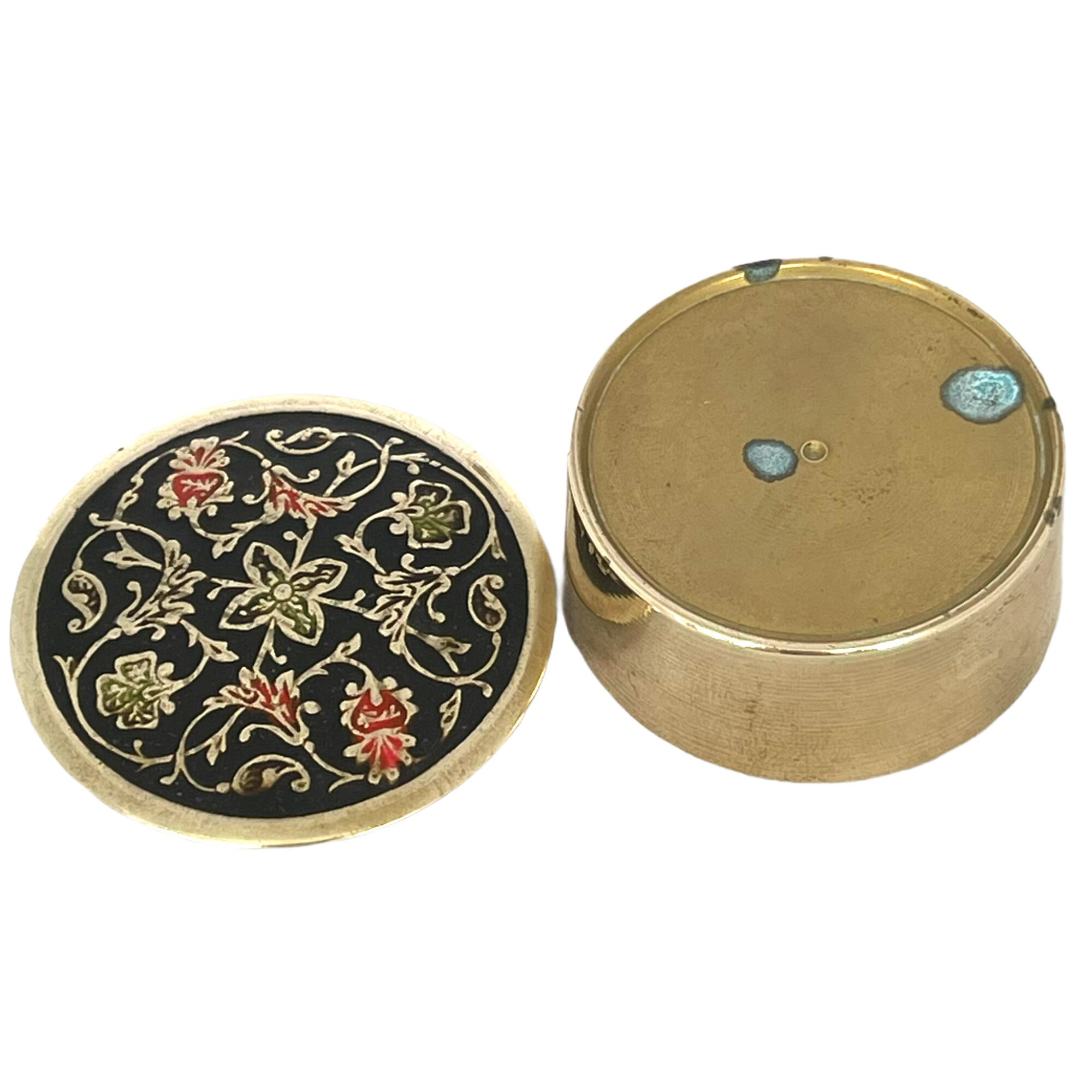 Vintage Brass Pill Box Small Brass and Enamel Ring Box Tiny Etsy