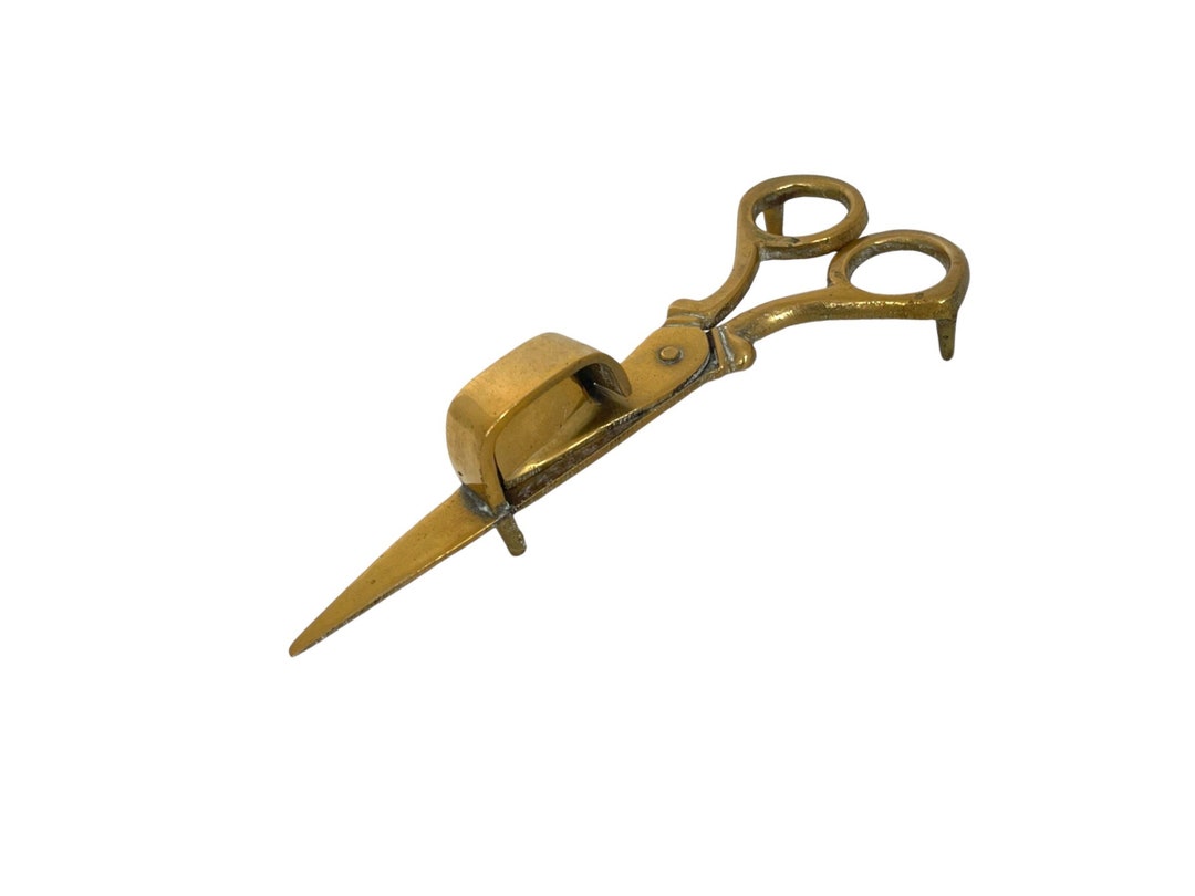 Vintage Brass Candle Snuffer Scissors, Antique Wick Trimmer Scissors