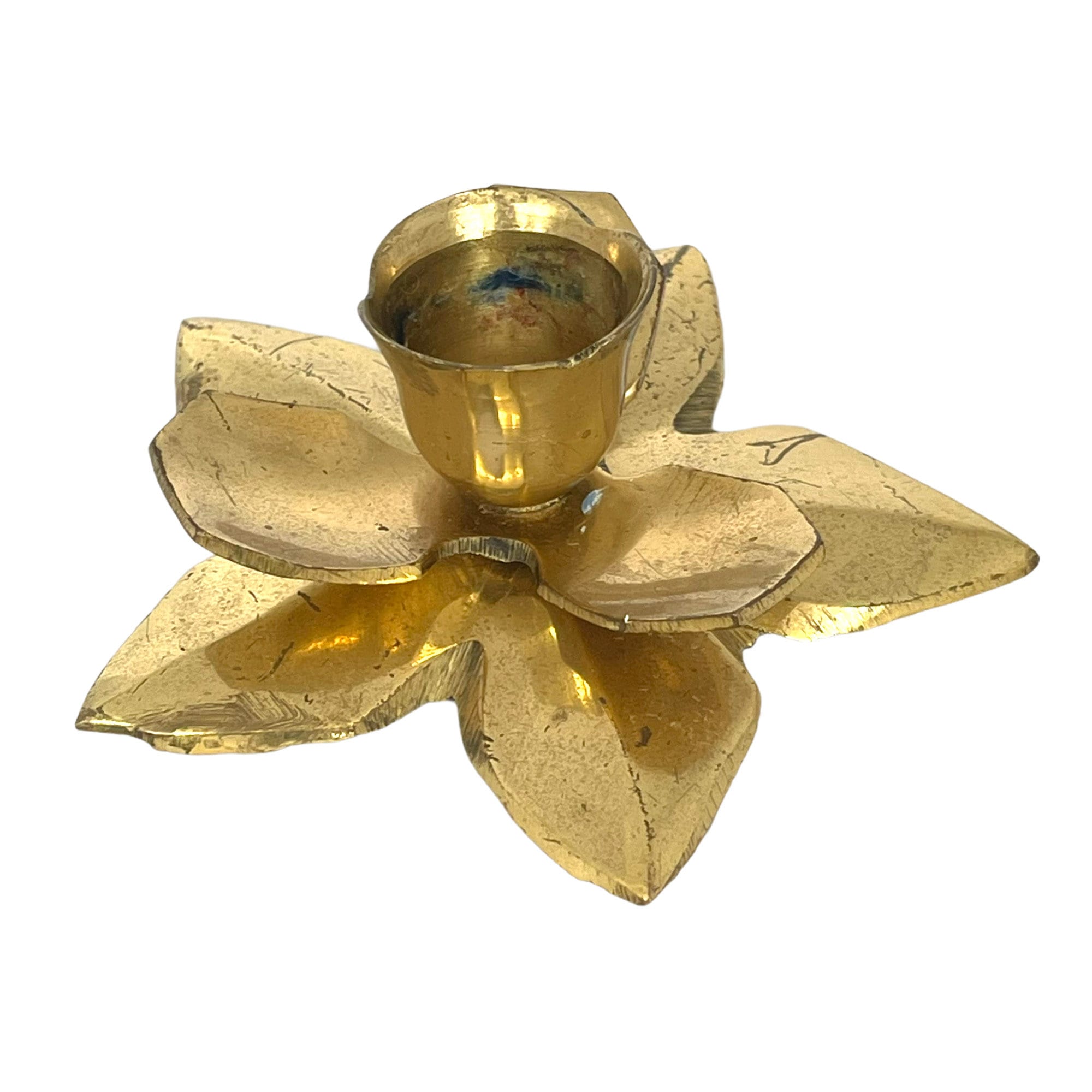 Vintage Brass Flower Candle Holder Single Candlestick Worn Etsy