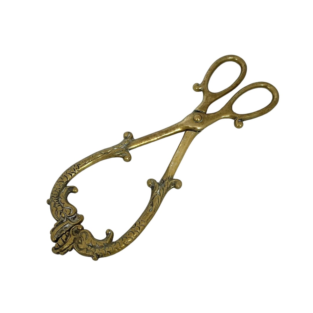 Vintage Brass Coal Tongs, Brass Dragon Coal Scissors, Large Fire Tongs