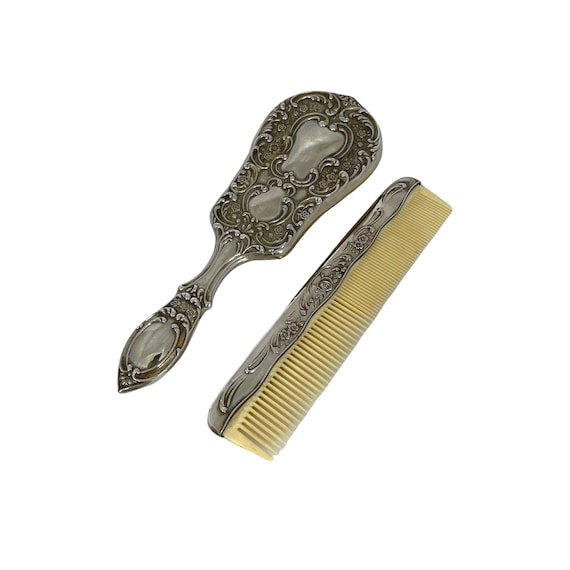 Great Condition Vintage 1960\'s Silver Plated Vanity Brush and Comb Set Vintage Vanity Set ~ Victorian Style Silver Plated Mirror  main image 3