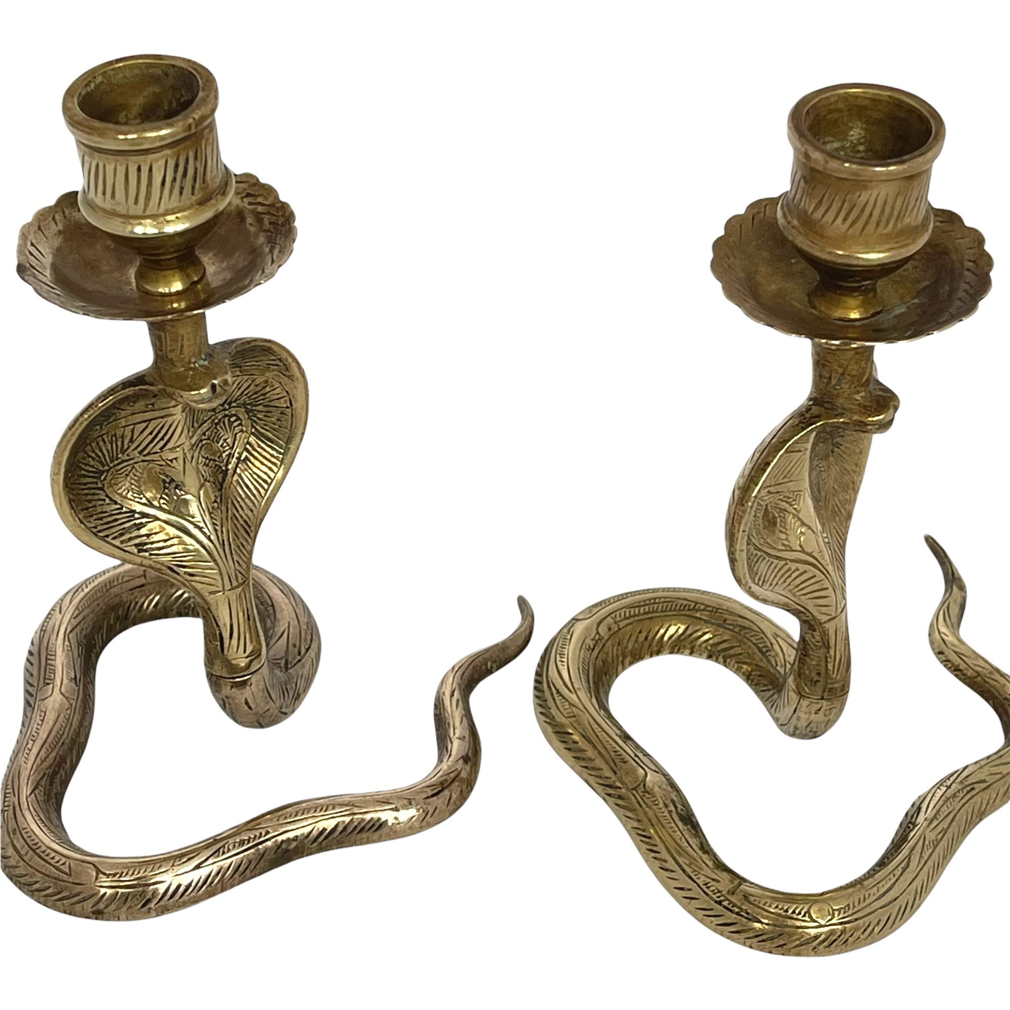 Vintage Small Brass Cobra Candle Holders, Pair of Snake Candle Sticks,  Bohemian Brass Candleholders, Indian Brass Snake, Cobra Snake Decor -   Canada