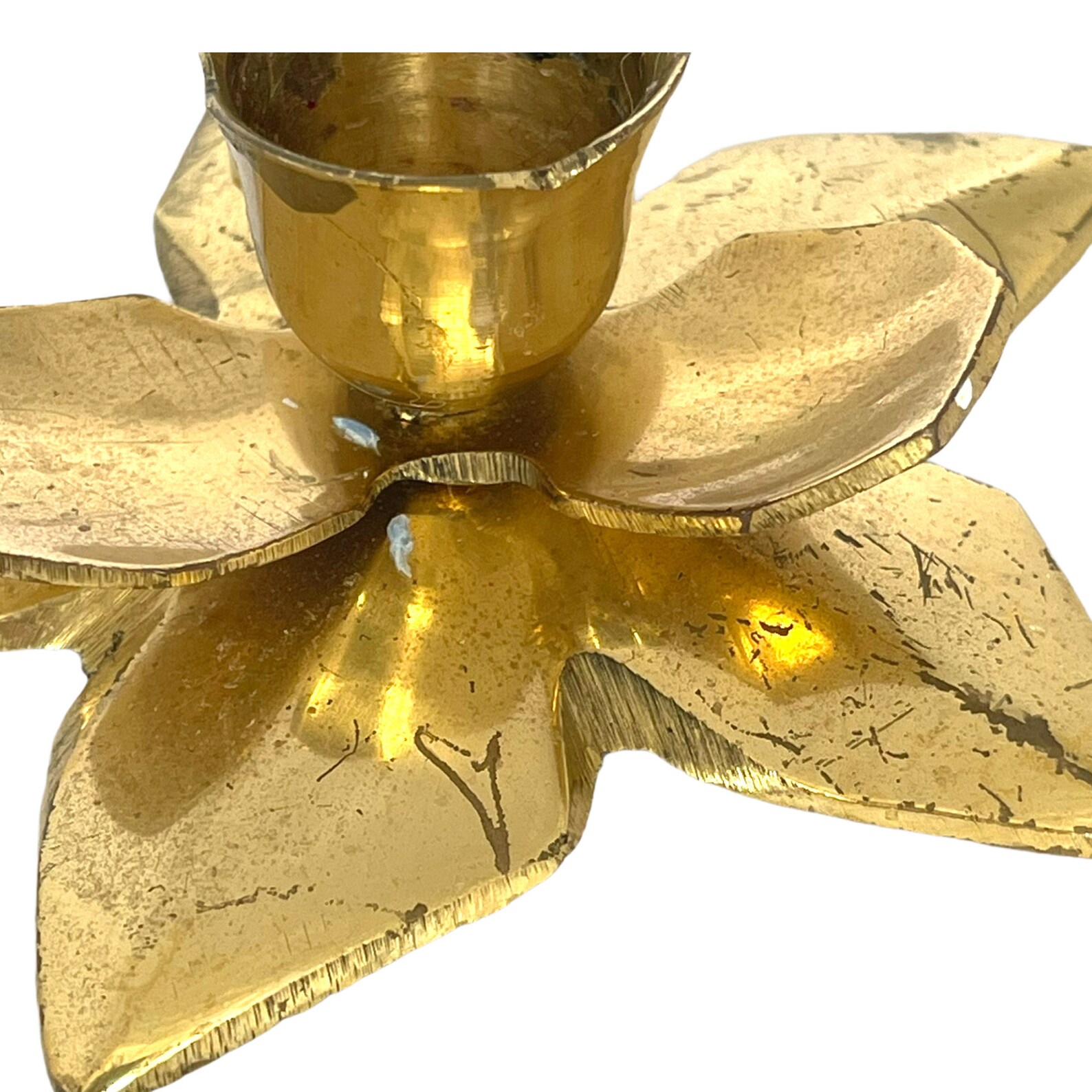 Vintage Brass Flower Candle Holder Single Candlestick Worn Etsy