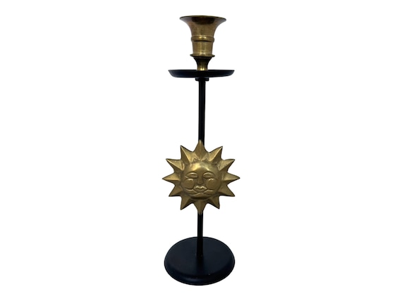 Vintage Celestial Sun Candle Holder: Witchy Home Decor, 12" Tall
