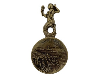 Antique Brass Mermaid Spoon: Lands End Tea Caddy, Cornish Folklore