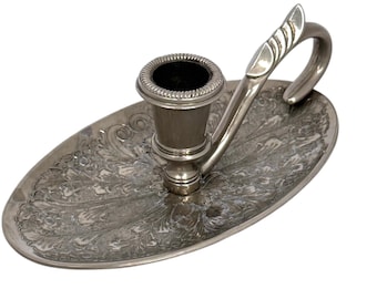 Vintage Seba Silver Plated Chamberstick: Floral Candle Holder, Made in England