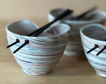 Colorful Noodle Bowl - Rice Bowl - Pho Bowl - Chopstick Bowl - Colored Porcelain - Neriagi - Marbled Swirled Clay - Each Bowl is Unique!