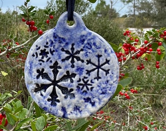 Handmade Dimensional Christmas Tree Ornament - Blue Snowflake