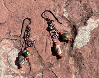 Boho Ceramic & Copper Earrings - Earthy - Artisan Jewelry Inspired by the Magic of Sedona - Nature Inspired - Red Rocks Collection E#50