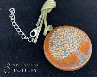 Tree of Life Pendant Necklace on 20” Faux Leather cord with 2” Extension