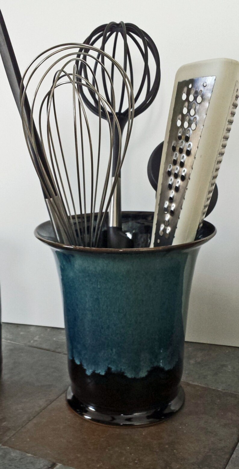 Blue Utensil Crock / Holder / Vase / Wine Chiller / Holder Etsy