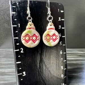 Handmade Earrings for Christmas Colored Porcelain Christmas Tree Ornament French Hook Earrings Perfect for the Holidays Great Gift image 2