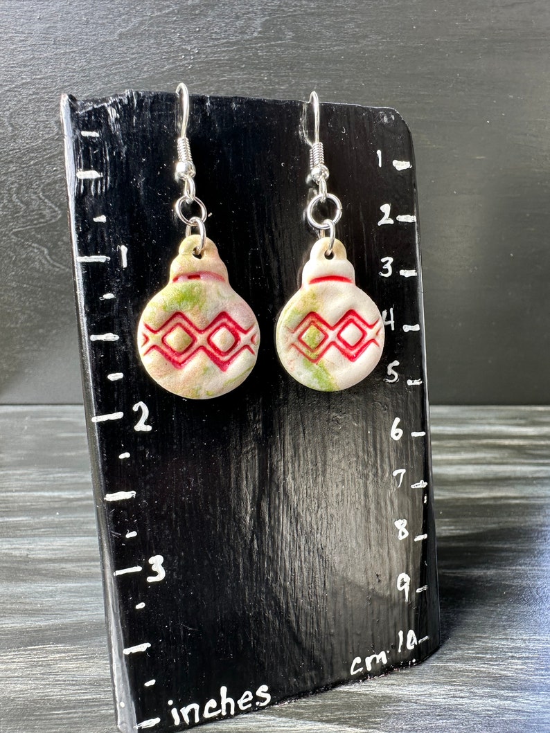 Handmade Earrings for Christmas Colored Porcelain Christmas Tree Ornament French Hook Earrings Perfect for the Holidays Great Gift image 2