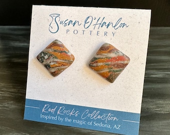 Earthy Ceramic Stud Earrings - Handmade - Artisan Jewelry Inspired by the Magic of Sedona - Nature Inspired - Red Rocks Collection SE-3