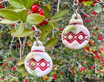 Earrings - Handmade, Colored Porcelain - Christmas Tree Ornament French Hook Earrings - Perfect for the Holidays! Great Gift Idea!