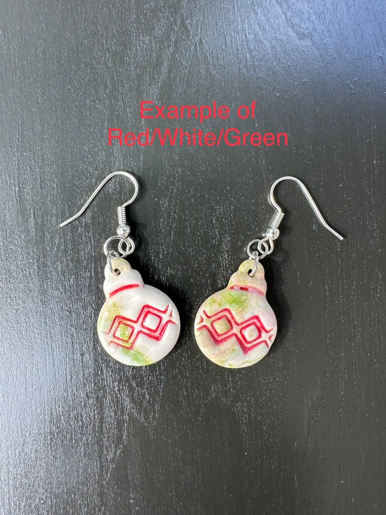 Handmade Earrings for Christmas Colored Porcelain Christmas Tree Ornament French Hook Earrings Perfect for the Holidays Great Gift image 7