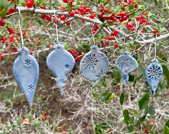 Handmade Christmas Tree Ornament - Blue Celadon with Snowflakes