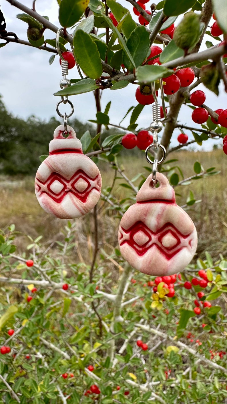 Handmade Earrings for Christmas Colored Porcelain Christmas Tree Ornament French Hook Earrings Perfect for the Holidays Great Gift image 4