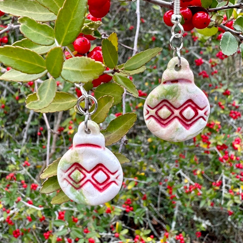 Handmade Earrings for Christmas Colored Porcelain Christmas Tree Ornament French Hook Earrings Perfect for the Holidays Great Gift image 1
