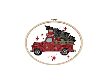 Kerst Cross Stitch patroon, Old Truck Christmas Cross Stitch, digitale download pdf-pagina's