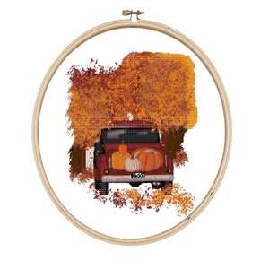 Fall Farm Truck Cross Stitch