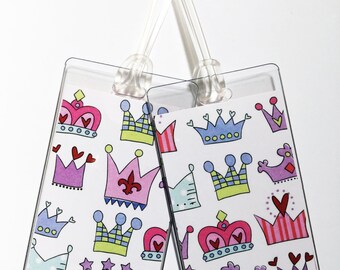 Luggage Tag Pair -- Princess Crowns